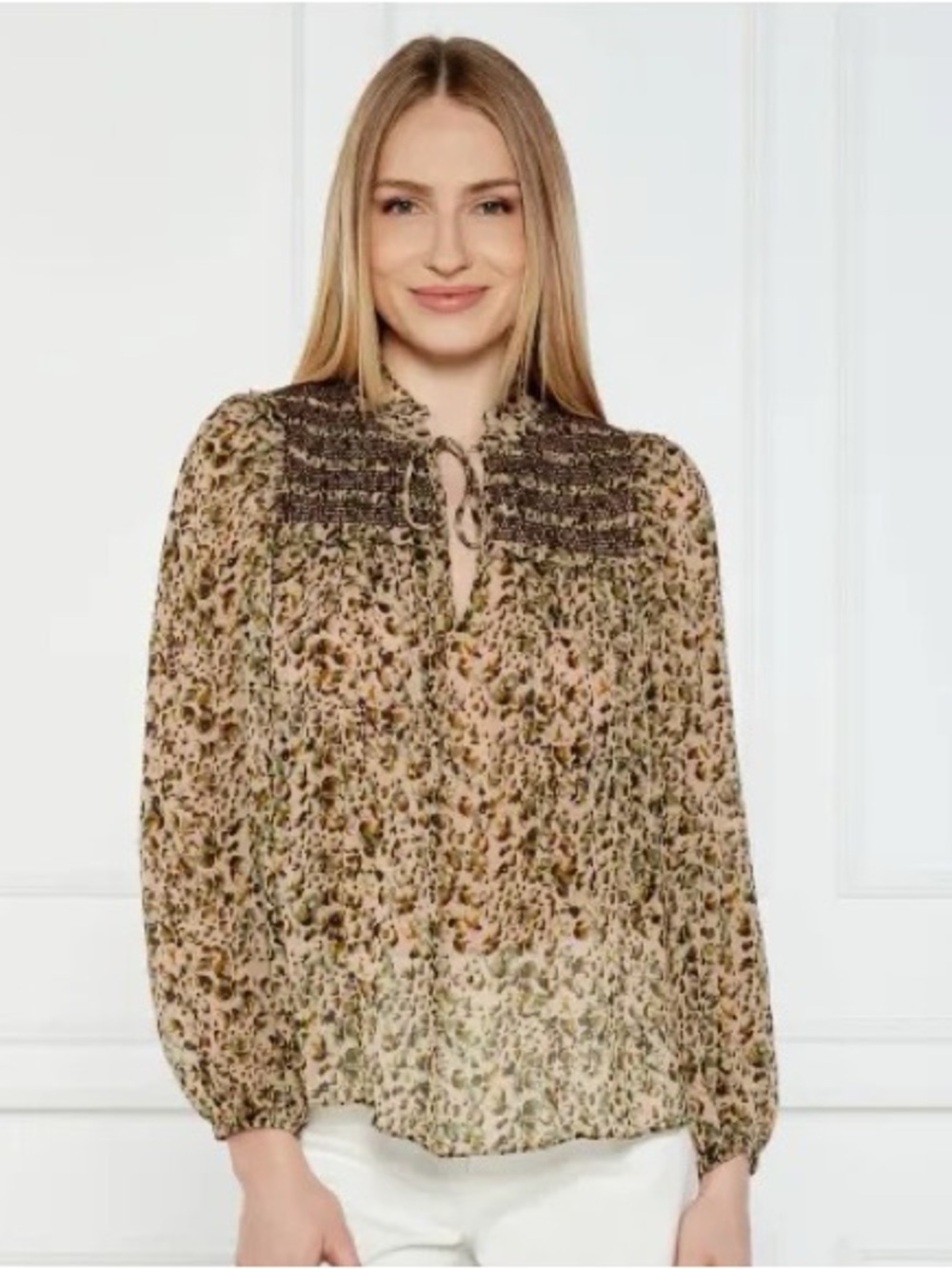 ba&sh Capucine green and pink leopard print blouse size XS